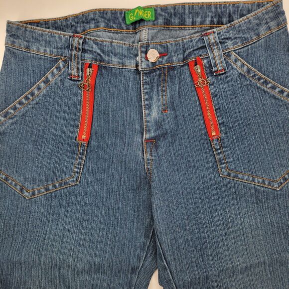 Ginger Juniors Y2K Flared Leg Low Rise Red Zippers & Stitching Jeans 11/12 NWOT - Picture 2 of 15